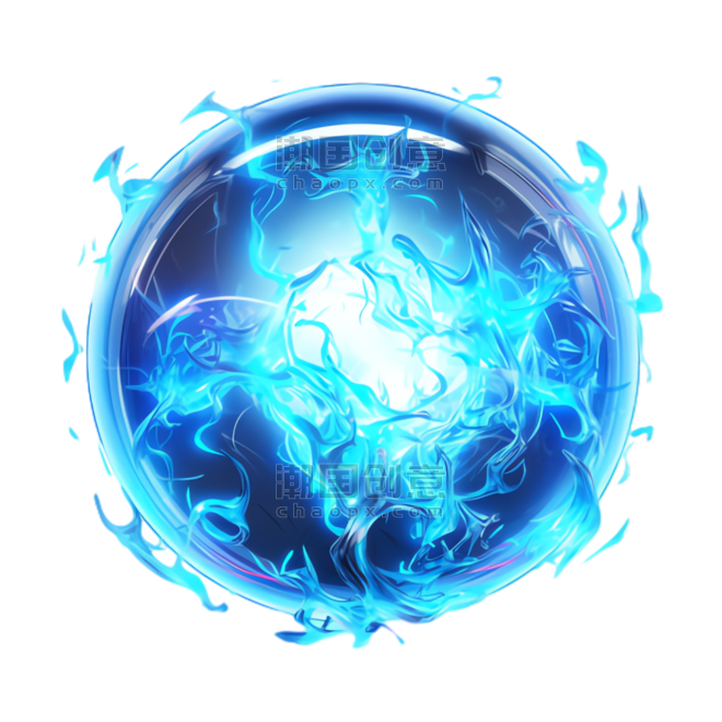 创意蓝色水球炫酷火球魔法元素立体免抠图案