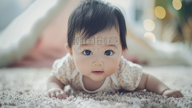 幼儿母婴人像创意趴在地毯上的婴儿摄影8