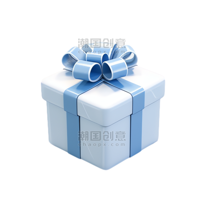 蓝色礼盒元素立体礼物免抠图案