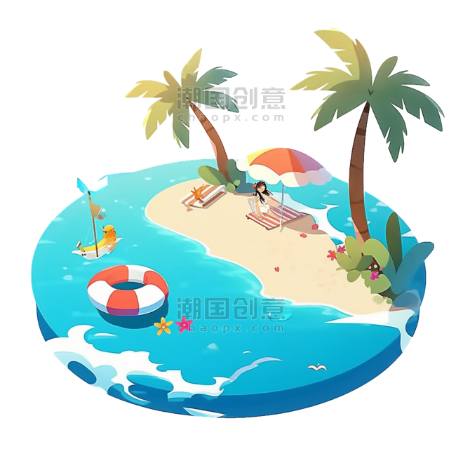创意夏日主题素材沙滩椰子树大海旅游海岛卡通