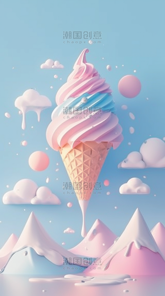 创意夏天清凉3D粉彩冰淇淋背景图片