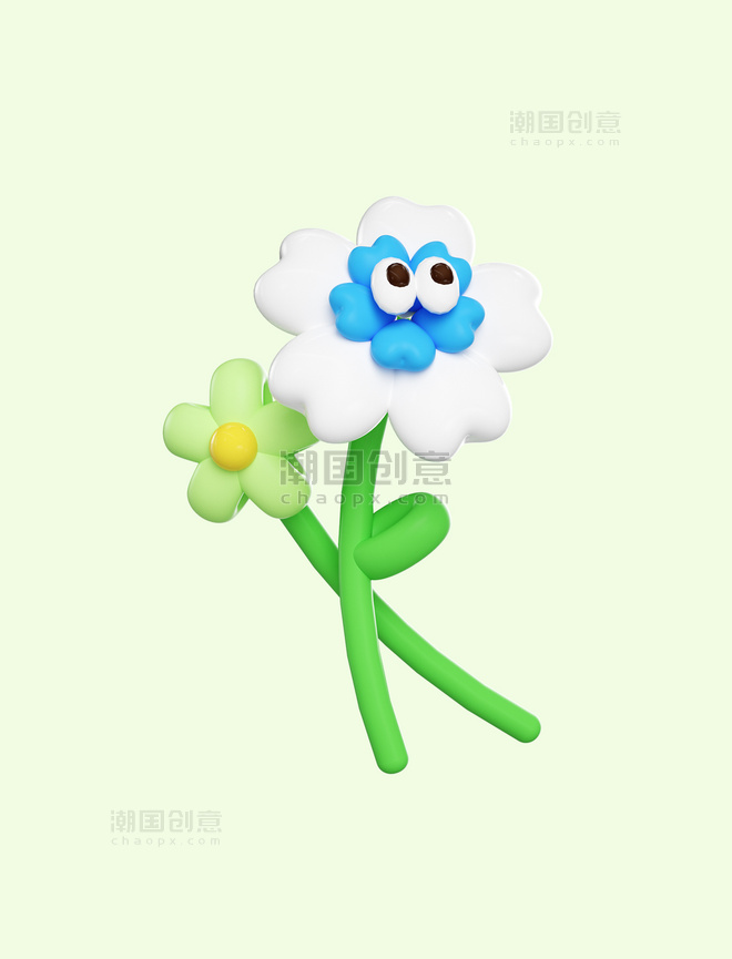 花朵蓝色卡通立体气球花情绪化拟人元素