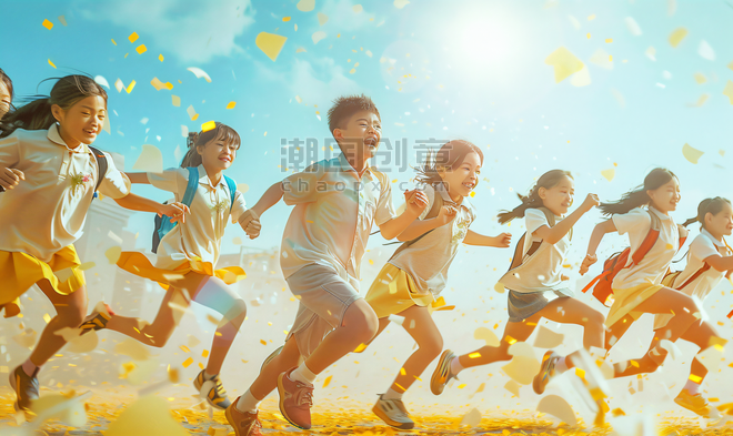 创意儿童节小学生奔跑运动体育校运会