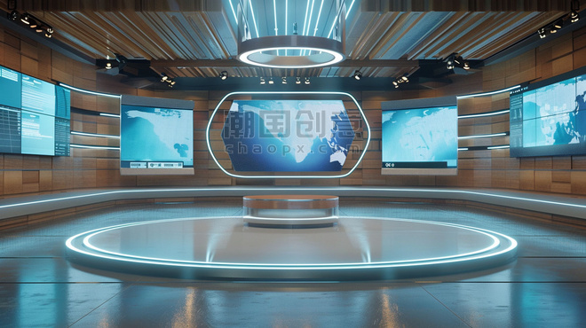 科幻商务大屏控制中心创意展台空间灯光合成创意素材背景