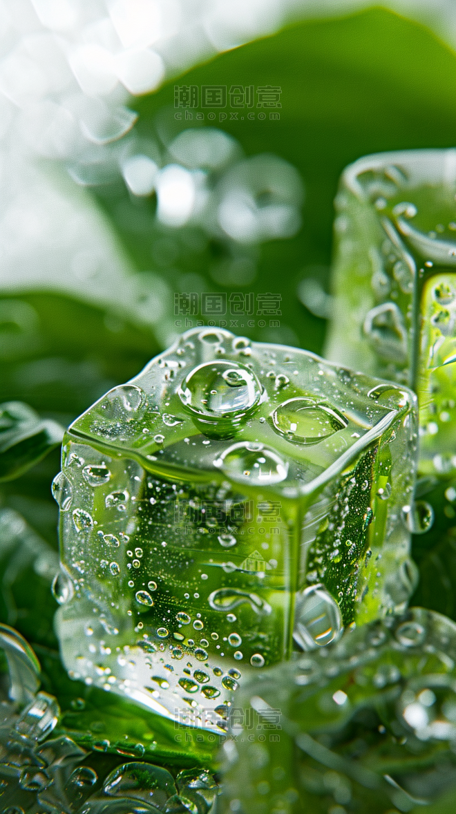创意夏日3D绿色清新透明冰块手机壁纸图片