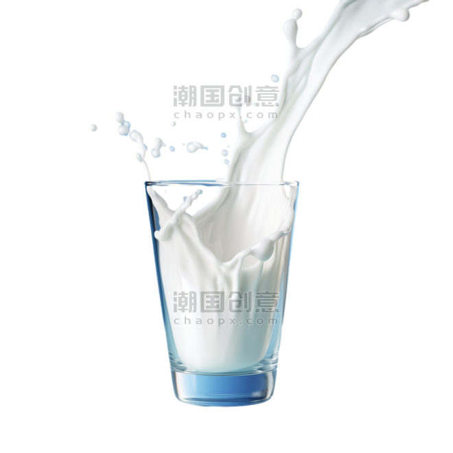 乳制品乳业奶制品鲜奶蓝色背景上有倒牛奶的飞溅