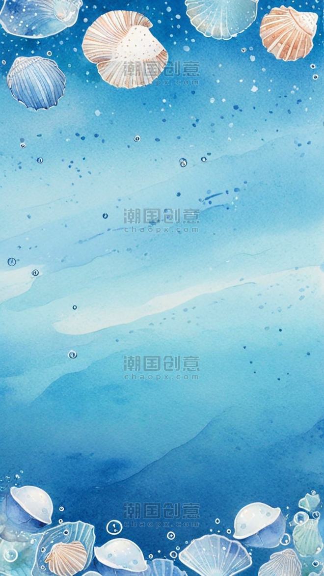 创意蓝色夏日海底世界海星贝壳海水图片