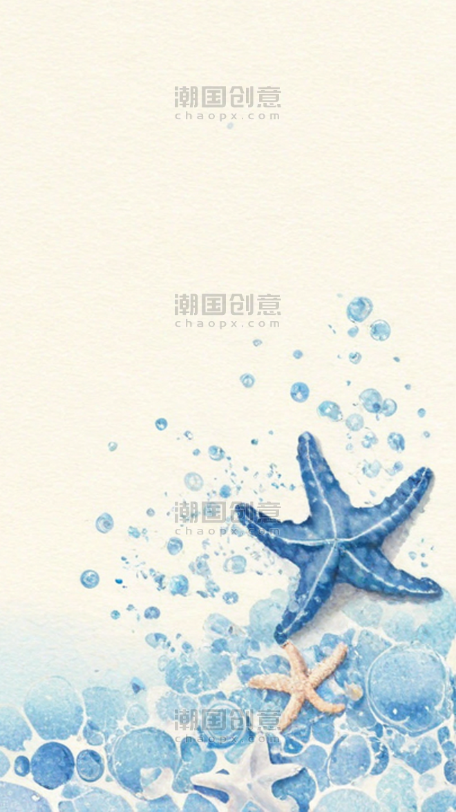 创意蓝色夏日海底世界海星贝壳海水背景