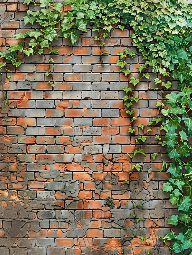 创意长满绿色常春藤的砖墙欧式建筑
