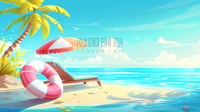 创意夏季卡通夏天大海沙滩旅游度假海边度假4