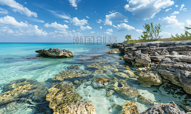 创意大巴哈马岛被侵蚀的海岸线岩石大海