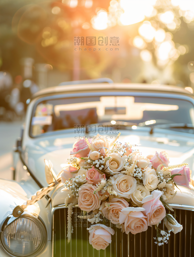 创意刚刚结婚的车漂亮的婚车带铭牌刚刚结婚订婚