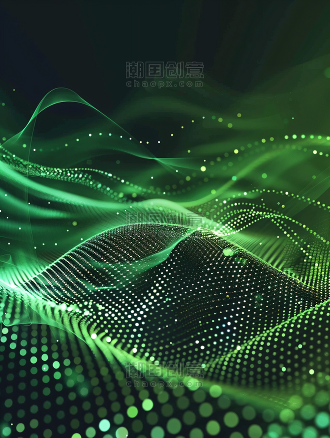 创意点抽象绿色背景大数据流数字粒子波背景