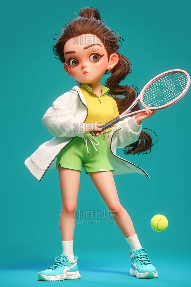 创意运动女孩网球运动体育竞技手绘插画海报