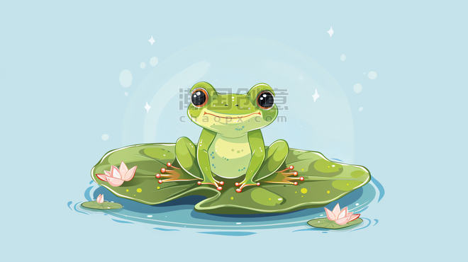 夏天夏季荷塘荷花创意荷叶上的青蛙插画7