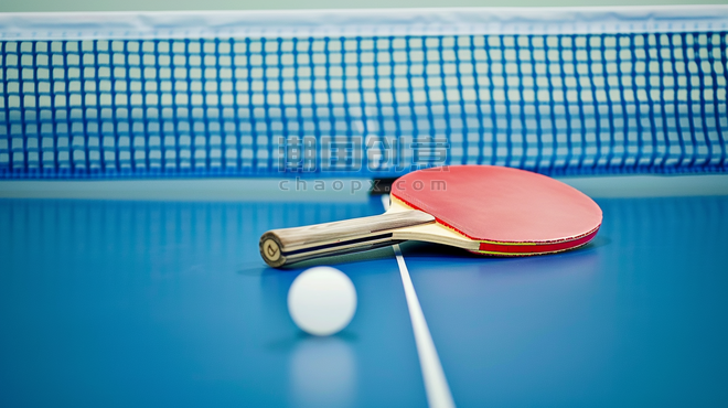 创意运动会乒乓球比赛球拍球网和乒乓球背景