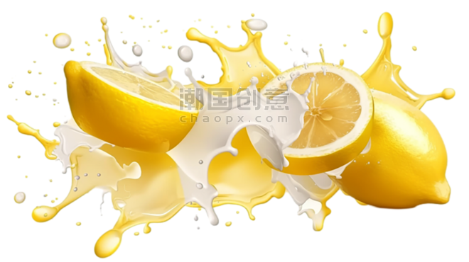 创意清凉夏日冷饮喷溅的柠檬汁和柠檬元素