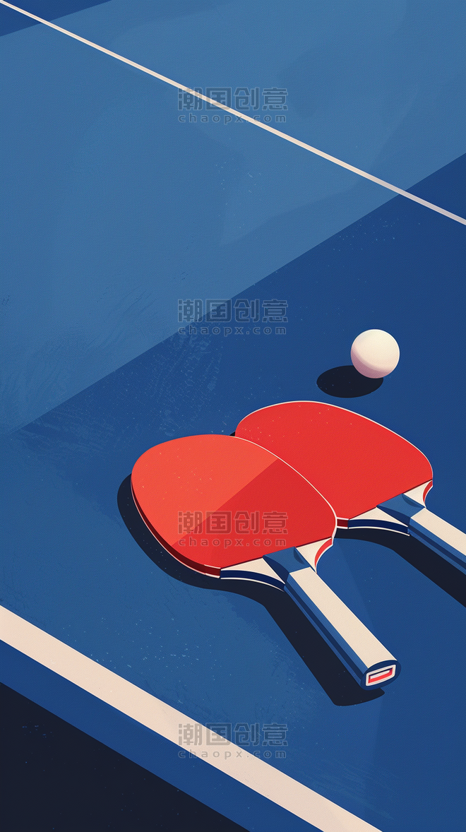 创意扁平风乒乓球运动球拍球网乒乓球背景图片