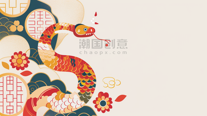 创意春节新年蛇年可爱花纹蛇花蛇背景