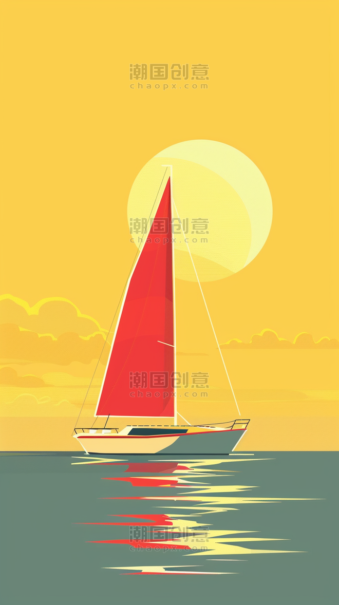 创意竞技运动帆船比赛海面帆船黄色背景