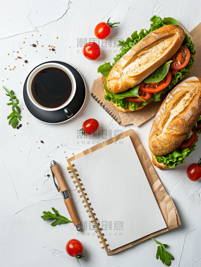 创意三明治和咖啡餐饮烘焙美食早餐日记笔记本