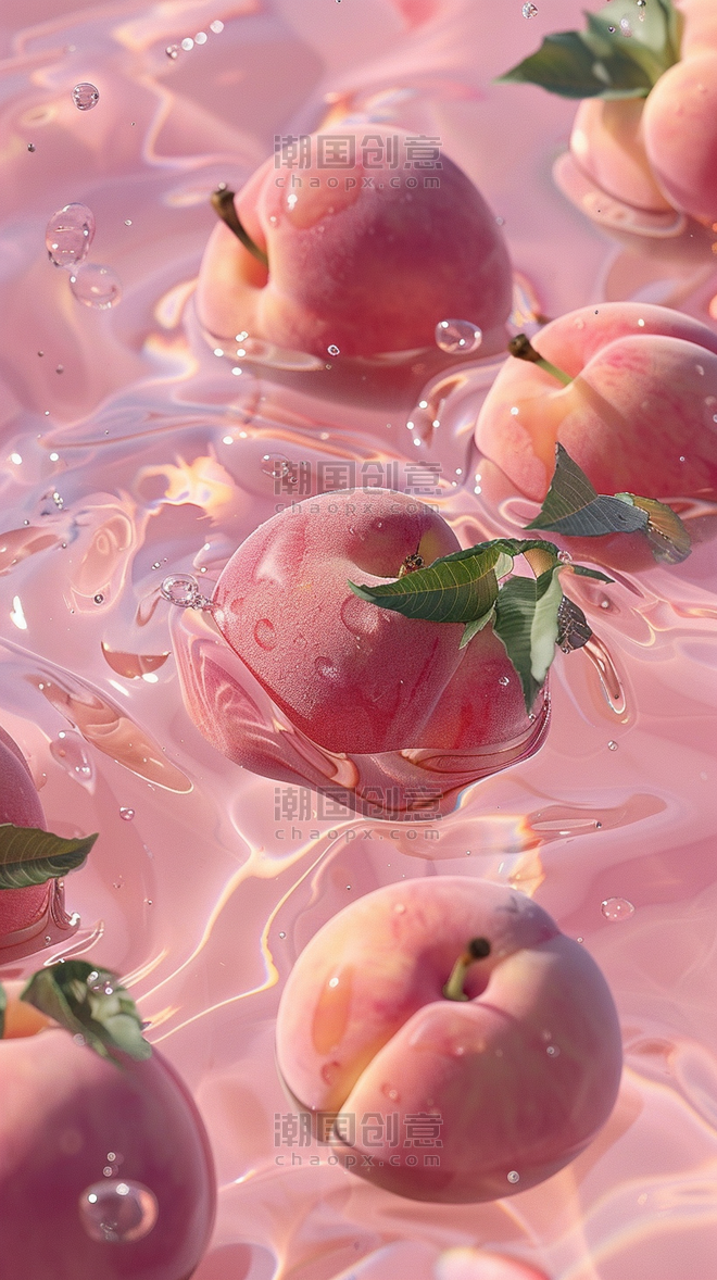 创意夏天冰爽水果冰块和水蜜桃背景