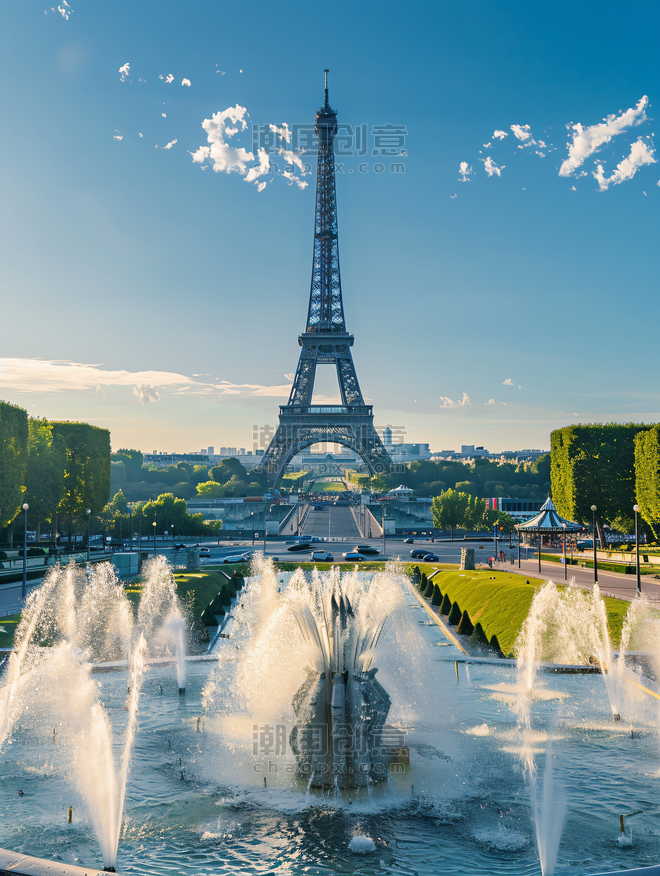 创意巴黎埃菲尔铁塔和特罗卡德罗花园及喷泉图片