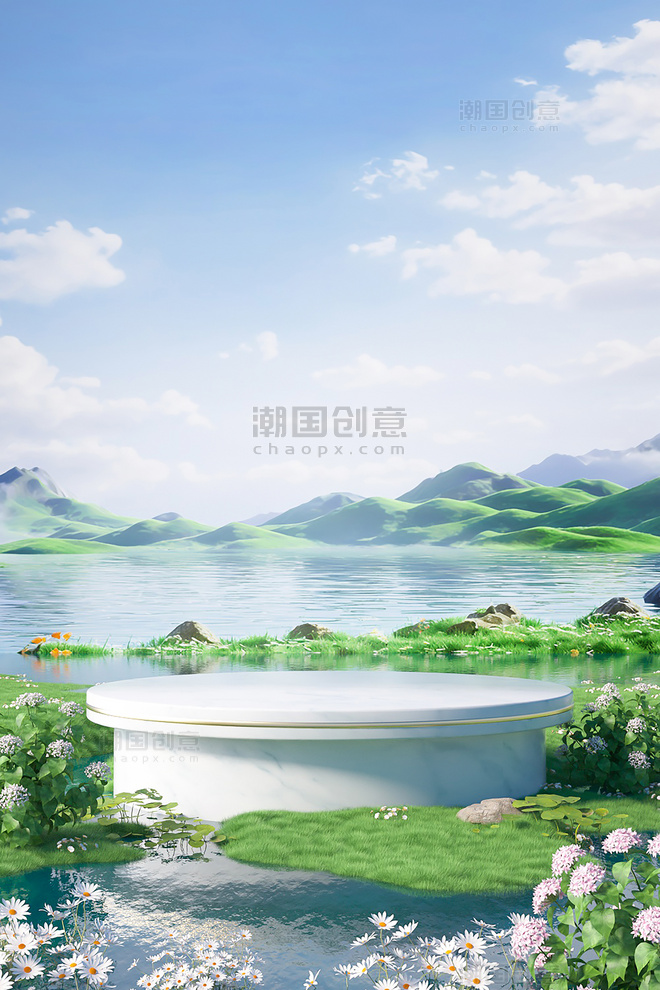 3D立体夏季户外植物绿色背景