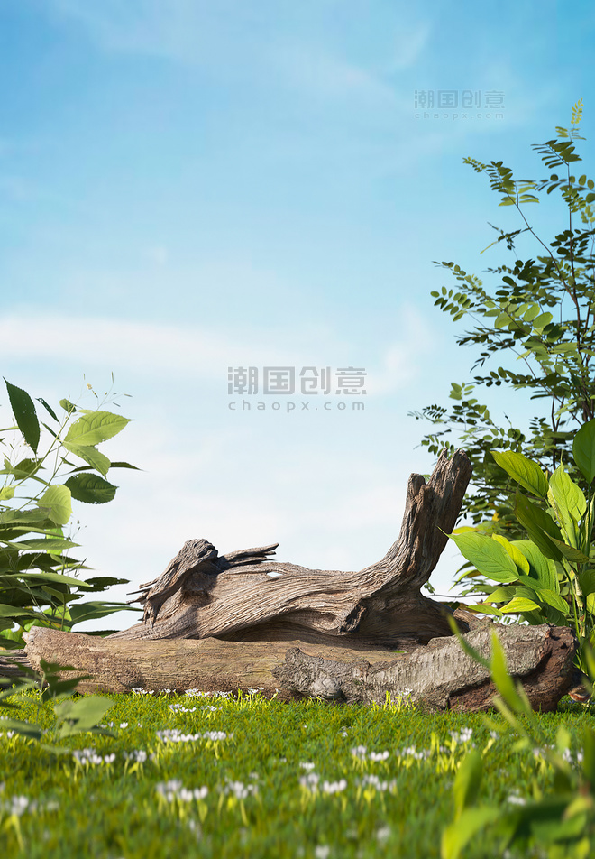 3D立体夏季植物草坪绿色背景