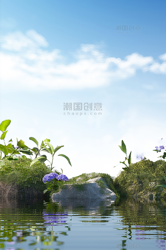 绿色3D夏季植物铃兰花立体场景