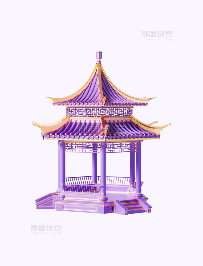 3D古亭紫色中国风建筑