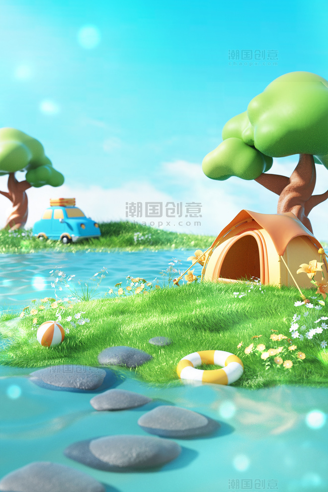 3D卡通立体夏日夏季清凉促销场景