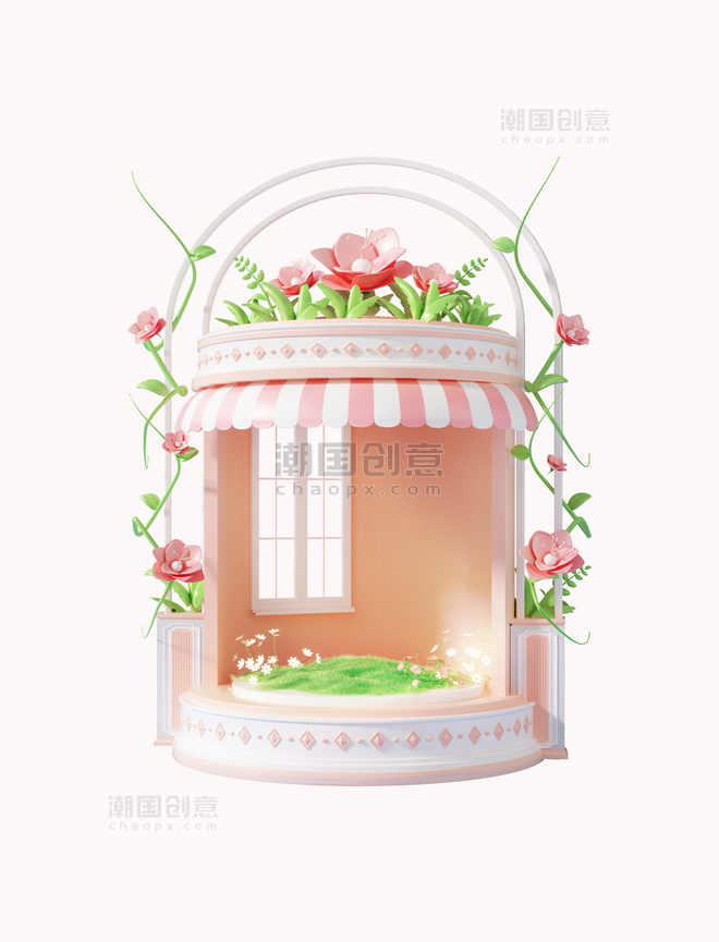 3D立体母亲节清新唯美花卉小店展台